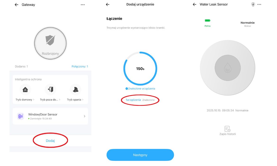 Czujnik zalania ZigBee eWeLink SONE Smart Home wykrywa wyciek wody Dodawanie_urzadzenia_do_aplikacji