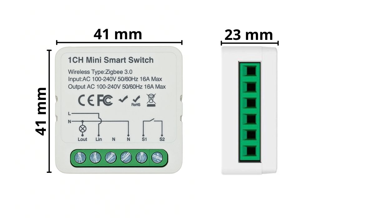 MINI PRZEKAŹNIK ZIGBEE TUYA WŁĄCZNIK DOPUSZKOWY STEROWNIK 16A 3680W wymiary_przekaznika