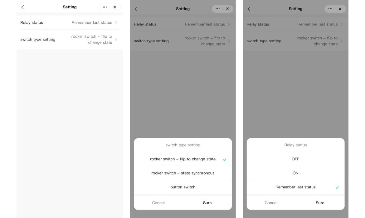 3 KANAŁOWY Przekaźnik WIFI światła TUYA DOPUSZKOWY podwójny MINI V3 ustawienia_przycisku_i_stanu