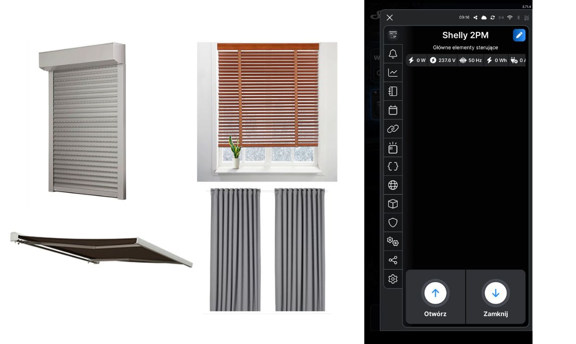 Shelly 2PM Gen4–przekaźnik 2x10A WiFi Zigbee Matter z pomiarem i sterowaniem roletami Sterowanie_roletami