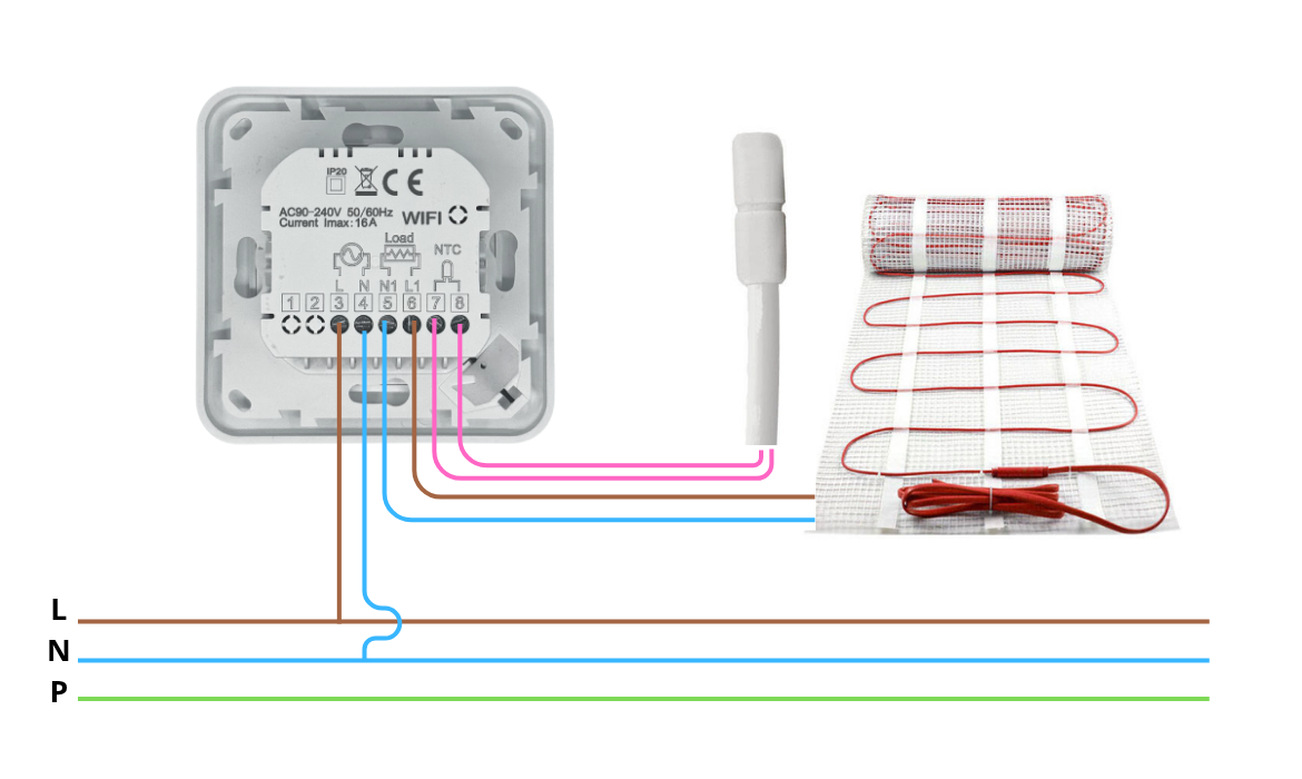 Termostat WIFI Sterownik ogrzewania Tuya TE-1W przewodowy do podłogówki Schemat_podlaczenia_-_elektryczny