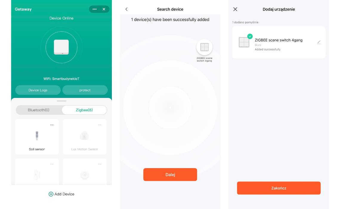 Pilot scen Zigbee 3.0 TUYA CZARNY smart DO ROLET oświetlenia 4 Przyciski DOdawanie_pilota_do_aplikacji_tuya