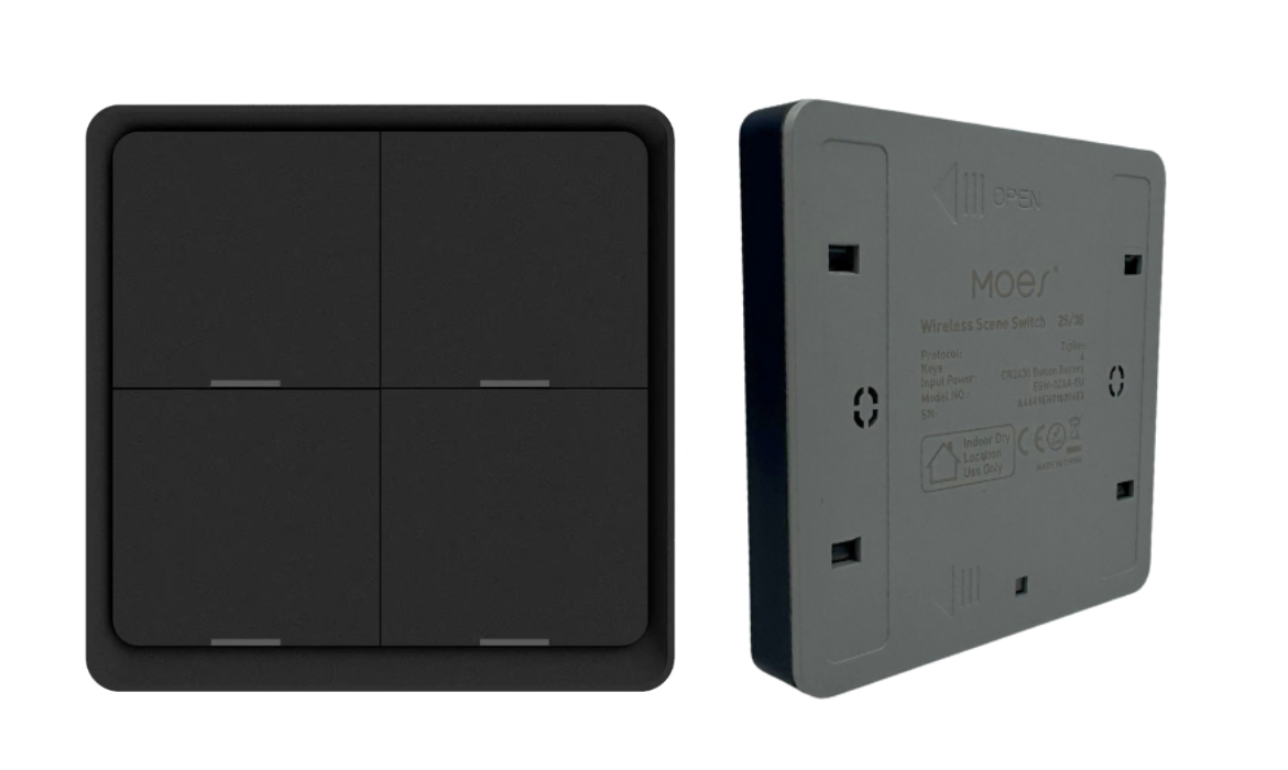 Pilot scen Zigbee 3.0 TUYA CZARNY smart DO ROLET oświetlenia 4 Przyciski pilot_zigbee_4_przyciski_12_scen_czarny_szary
