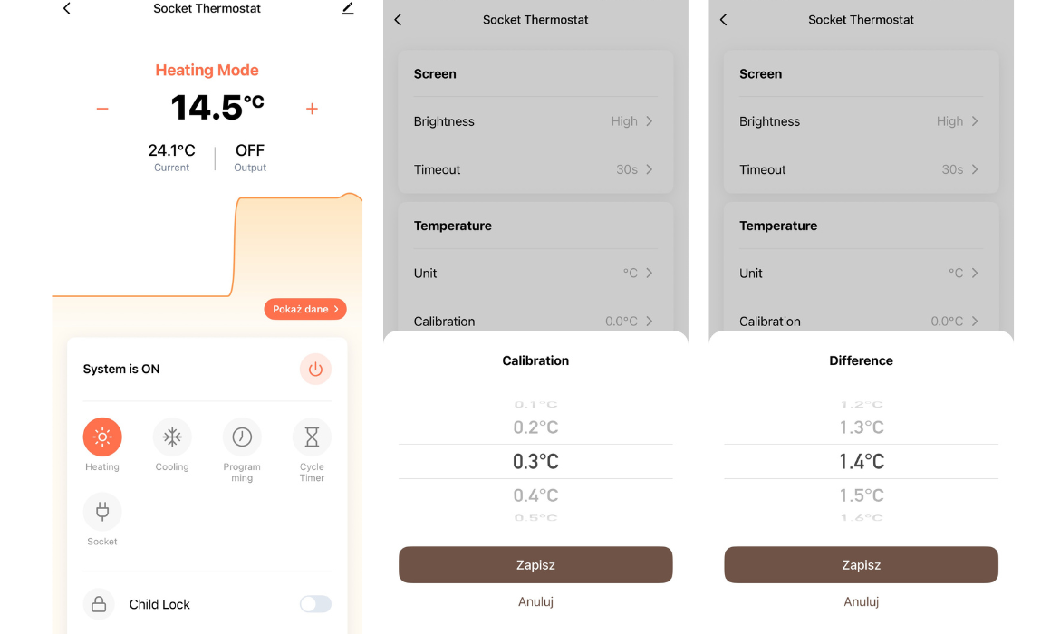 Inteligentne gniazdko termostat Wifi 16A dwa sensory wyświetlacz LED Kalibracja_i_histereza_temperatury_w_gniazdku