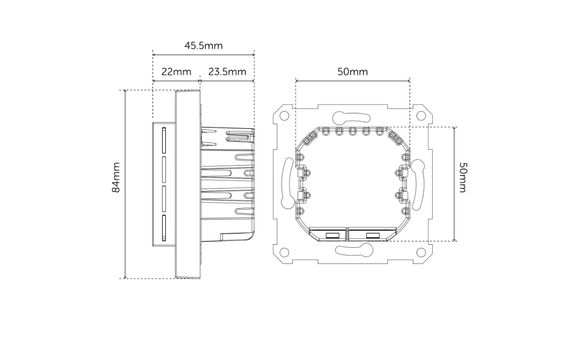   Heatit Z-TRM6 Black matt  Z-Wave thermostat 3600W 16A 868.4 MHz wymiary_termostatu_heatit_z-wve