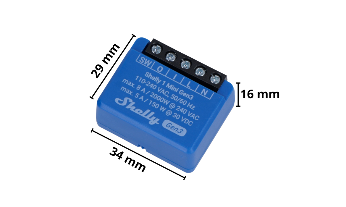 SHELLY 1 GEN4 ONE-CHANNEL, DRY CONTACT SMART SWITCH Wymiary