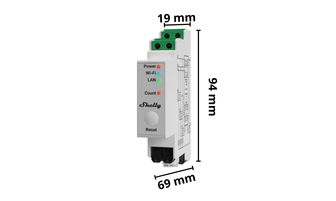 SHELLY 1 GEN4 ONE-CHANNEL, DRY CONTACT SMART SWITCH Wymiary