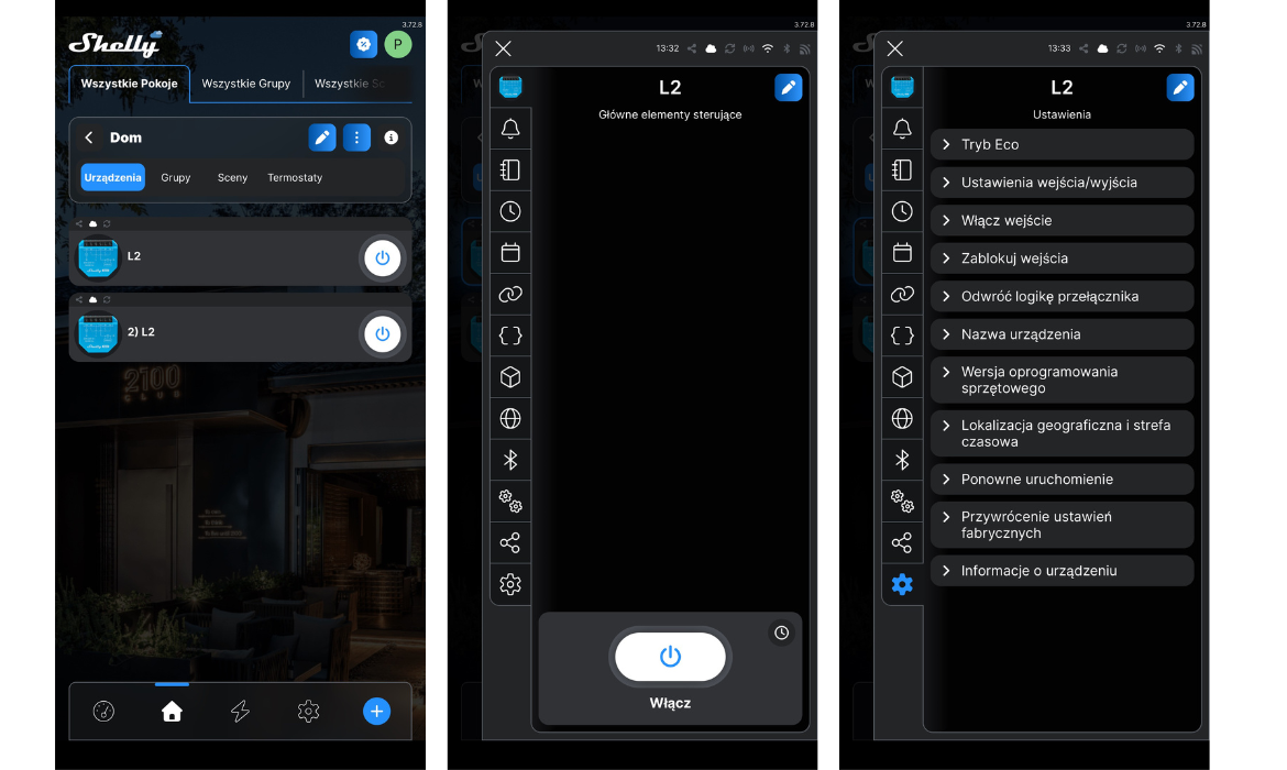 Sterowanie oświetleniem w aplikacji Shelly Smart Control