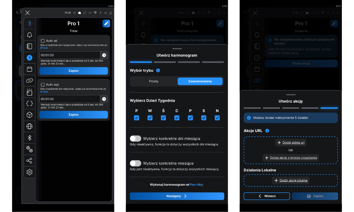 Tworzenie harmonogramów i akcji w aplikacji shelly