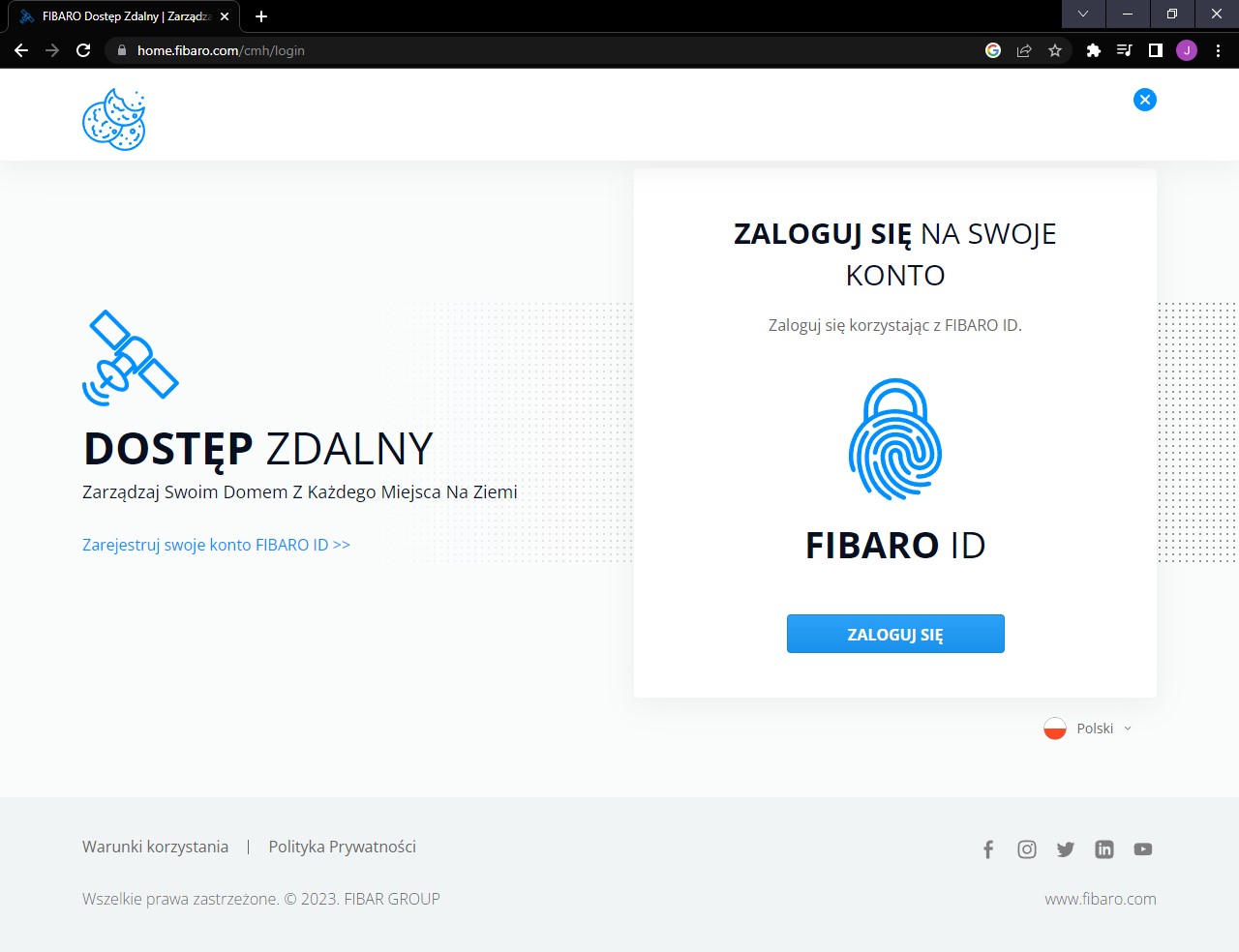 Strona internetowa Fibaro - logowanie 