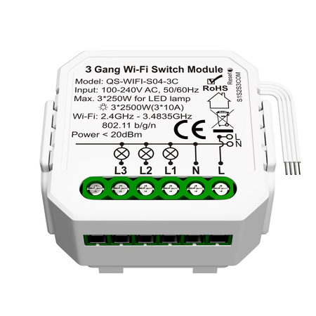 Przekaźnik WiFi 3-kanałowy Tuya Smart Life sterownik oświetlenia dopuszkowy