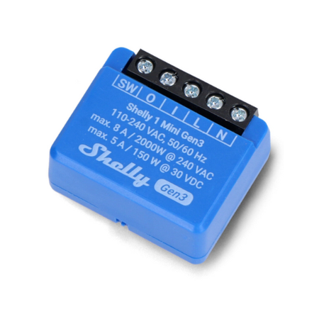 Shelly 1 Mini Gen3 WiFi  inteligentny przekaźnik z suchym stykiem NO