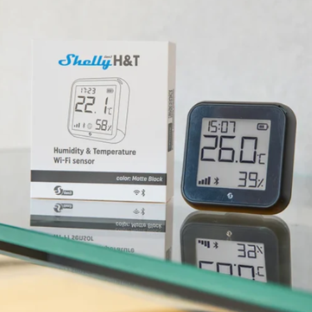 Shelly H&T Gen3 czarny – czujnik temperatury i wilgotności Wi-Fi z wyświetlaczem