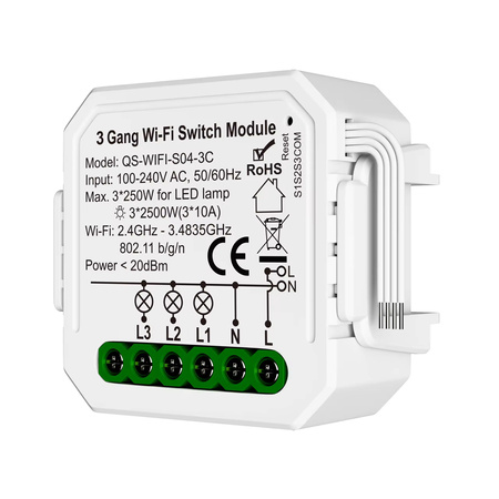 Przekaźnik WiFi 3-kanałowy Tuya Smart Life sterownik oświetlenia dopuszkowy