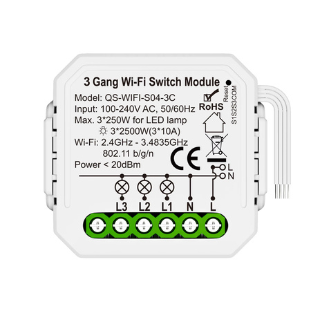 Przekaźnik WiFi 3-kanałowy Tuya Smart Life sterownik oświetlenia dopuszkowy