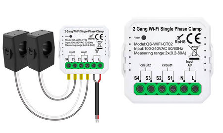 Licznik energii WiFi z dwoma przekładnikami 80A Tuya Smart Life