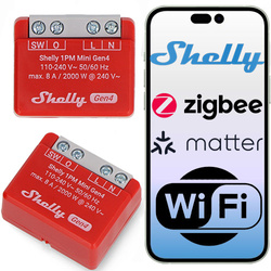 Shelly 1PM Mini Gen4 moduł WiFi Zigbee Matter z pomiarem energii 8A