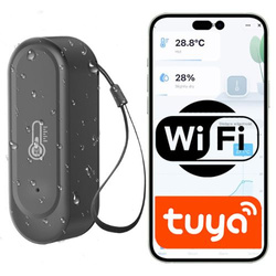 Czarny czujnik temperatury i wilgotności Wi-Fi Tuya IP65 z alarmami na zewnątrz