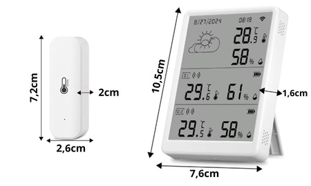 Stacja pogodowa z dwoma zewnętrznymi czujnikami temperatury i wilgotności WiFi 