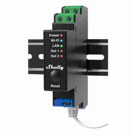 Shelly Pro 2PM v.1 przełącznik DIN do rolet i obwodów z pomiarem energii