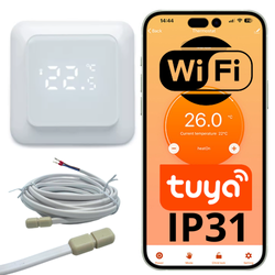 Termostat WiFi Tuya 16A IP31 z czujnikiem podłogowym NTC do ogrzewania 230V