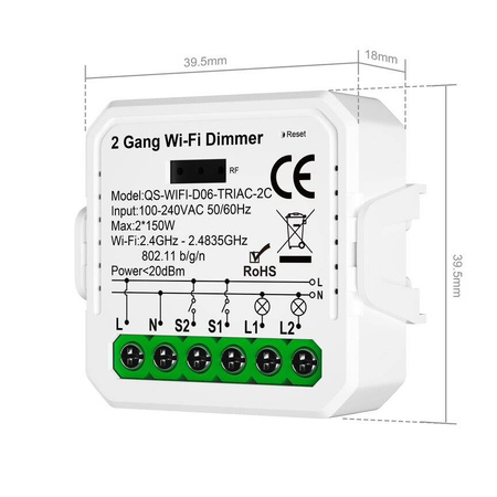 2 GANG Dimmer ściemniacz TUYA WIFI MINI V3 sterownik oświetlenia