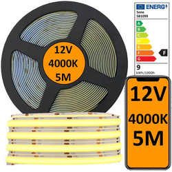 Taśma LED COB 12V 5M rolki NEON pasek 4000K neutralna 900lm/m 9W/m mocna