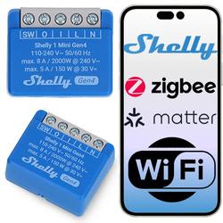 Shelly 1 Mini Gen4 przekaźnik WiFi Zigbee Matter suchy styk 8A