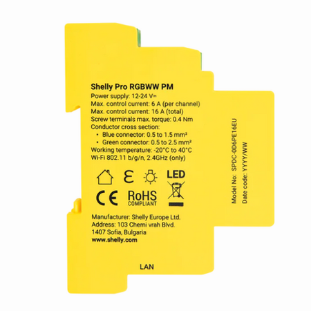 Shelly Pro RGBWW PM – 5-kanałowy sterownik LED DIN z pomiarem mocy