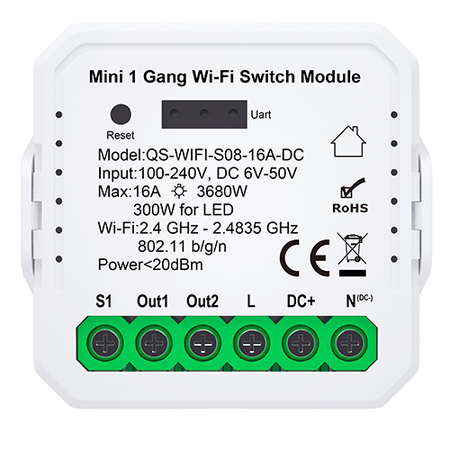 Przekaźnik WiFi Tuya bezpotencjałowy AC 100-240V/DC 6-50V bezpotencjałowy 