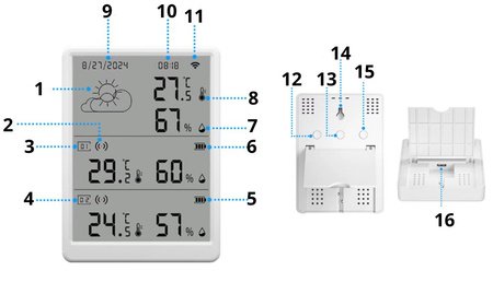 Stacja pogodowa z dwoma zewnętrznymi czujnikami temperatury i wilgotności WiFi 
