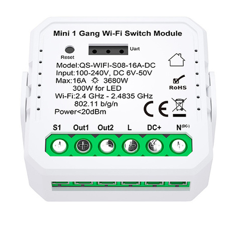 Przekaźnik WiFi Tuya bezpotencjałowy AC 100-240V/DC 6-50V bezpotencjałowy 