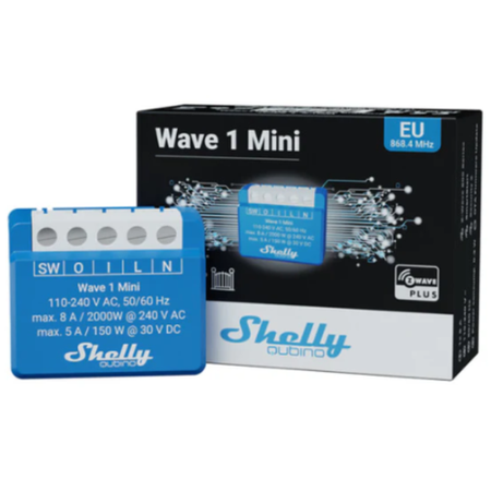 Shelly Wave 1 Mini – przekaźnik Z-Wave 8A do puszki, styk bezpotencjałowy