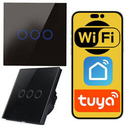 Włącznik dotykowy WIFI szklany TUYA czarny 3 kanały SMART potrójny led