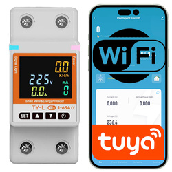Licznik Energii WiFi Tuya 63A DIN z wyświetlaczem - watomierz 1-faz
