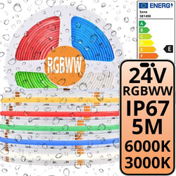 Taśma LED COB IP67 840D 24V 17W 15mm RGBWW 3000K 6000K Wodoodporna 