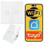 Włącznik dotykowy WIFI szklany TUYA biały 2 kanały SMART podwójny led