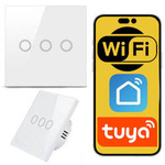 Włącznik dotykowy WIFI szklany TUYA biały 3 kanały SMART potrójny led